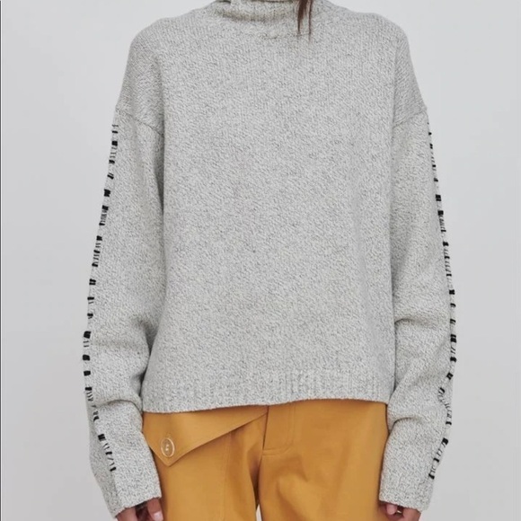 INEXCLSV Grey Striped Wool Blend Turtleneck Sweater - Picture 3 of 8